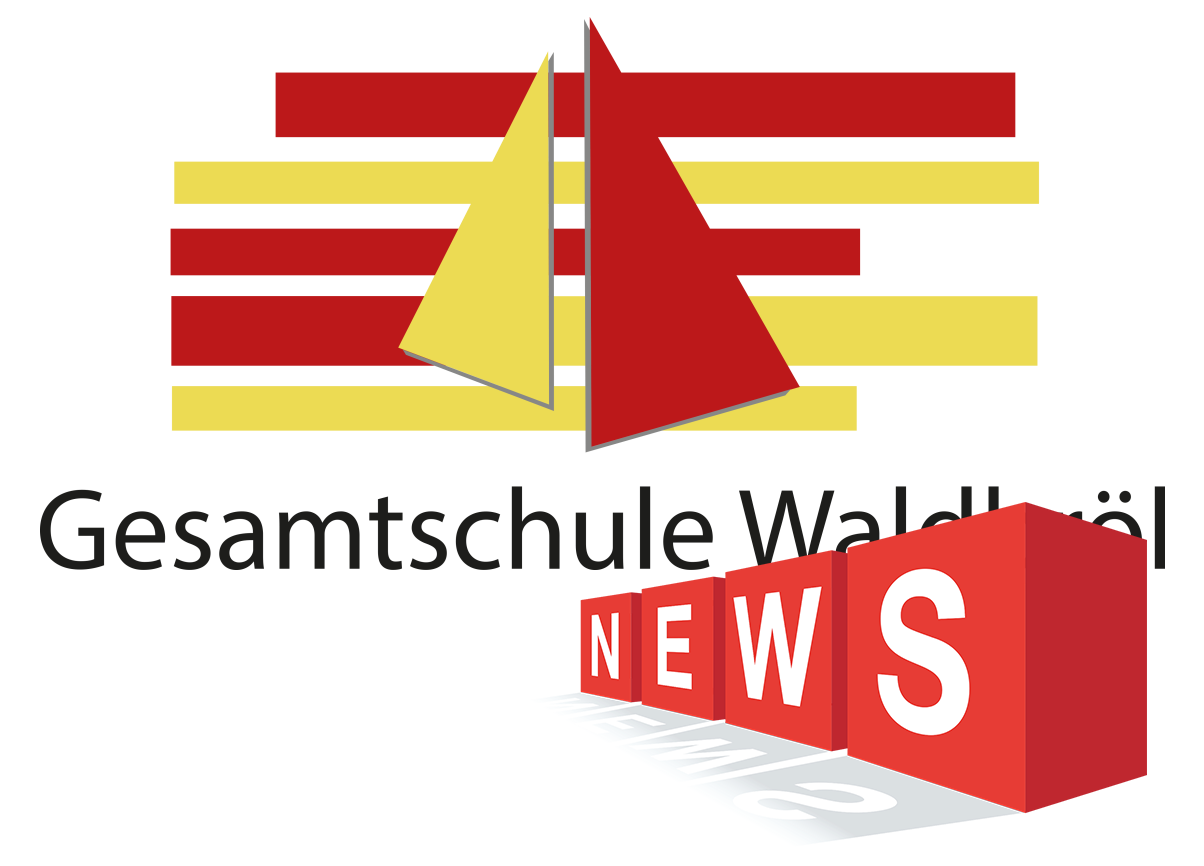 Logo der Gesamtschule Waldbrühl mit Segelboot und dem Wort "NEWS".