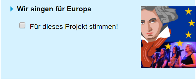 Grafik mit dem Text "Wir singen für Europa" und einer Abbildung von Beethoven.