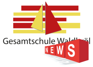 Logo der Gesamtschule Waldbröl mit bunten Segeln und dem Schriftzug "NEWS".