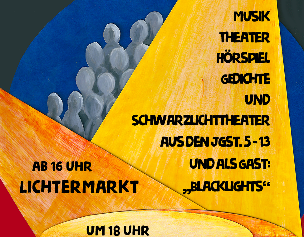 Buntes Plakat für die Veranstaltung "Lichter im Advent" mit Informationen zu Musik und Theater.