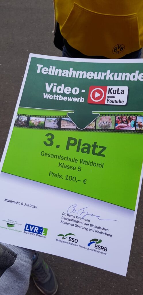 Urkunde für den 3. Platz im Video-Wettbewerb mit Preisangabe.