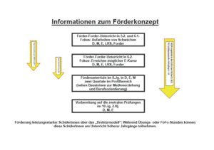 Grafik mit Informationen zum Förderkonzept in der Schule, Aufteilungen und Schwerpunkte dargestellt.