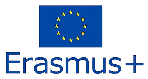 Logo von Erasmus+ mit blauem Hintergrund und gelben Sternen im Kreis.