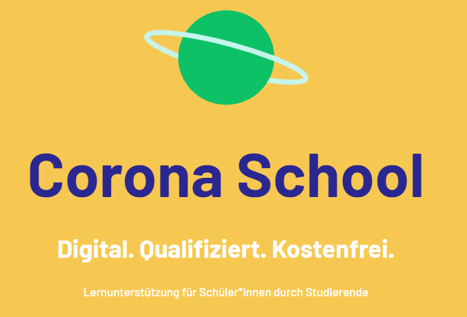 Logo der Corona School mit Slogan: Digital, Qualifiziert, Kostenfrei.