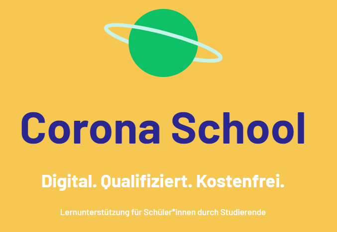 Logo der Corona School mit Slogan: Digital, Qualifiziert, Kostenfrei.