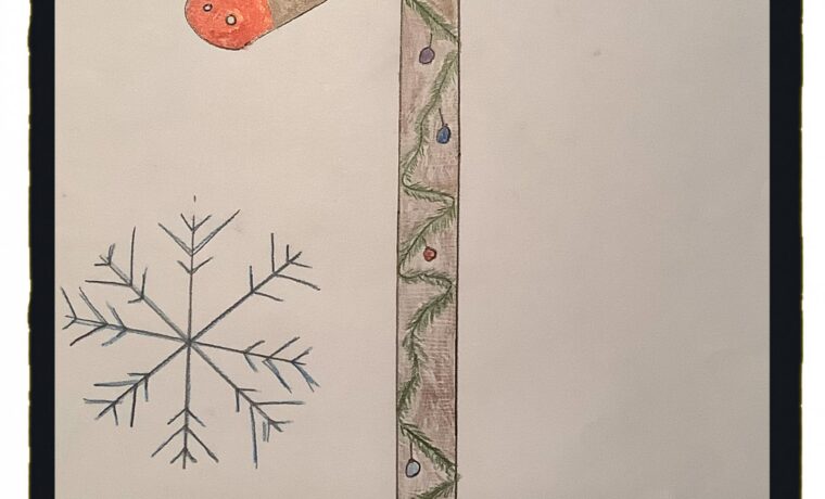 Ein großer, bunter Ziffer "1" mit Rentierelementen und Schneeflocken, darunter steht "Dezember".