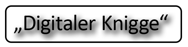 Digitaler Knigge Schriftzug auf einer neutralen Hintergrundgestaltung.