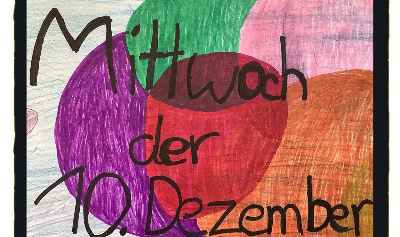 Bunte Kreise mit der Aufschrift "Mittwoch der 10. Dezember".