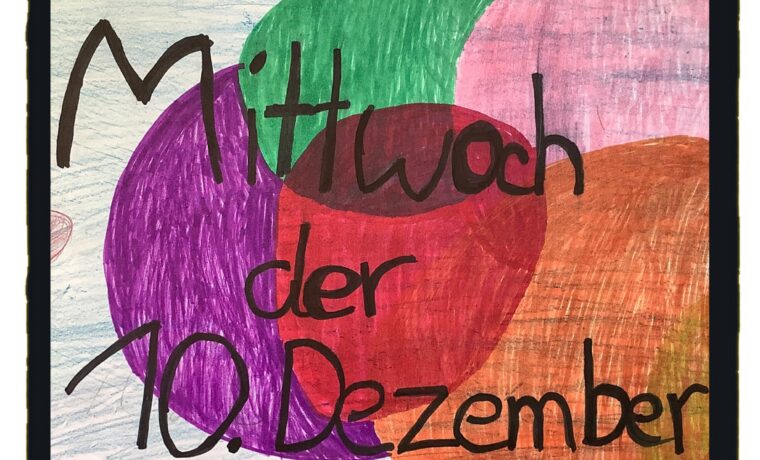 Bunte Kreise mit der Aufschrift "Mittwoch der 10. Dezember".