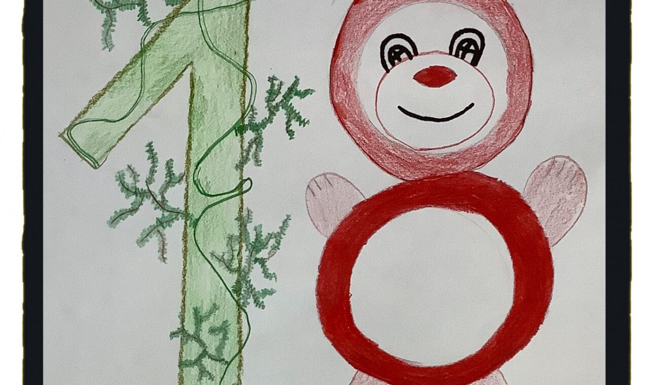 Zahl 10 mit einem lächelnden Weihnachtsbär und Tannenzweigen dekoriert.