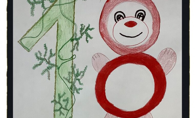 Zahl 10 mit einem lächelnden Weihnachtsbär und Tannenzweigen dekoriert.