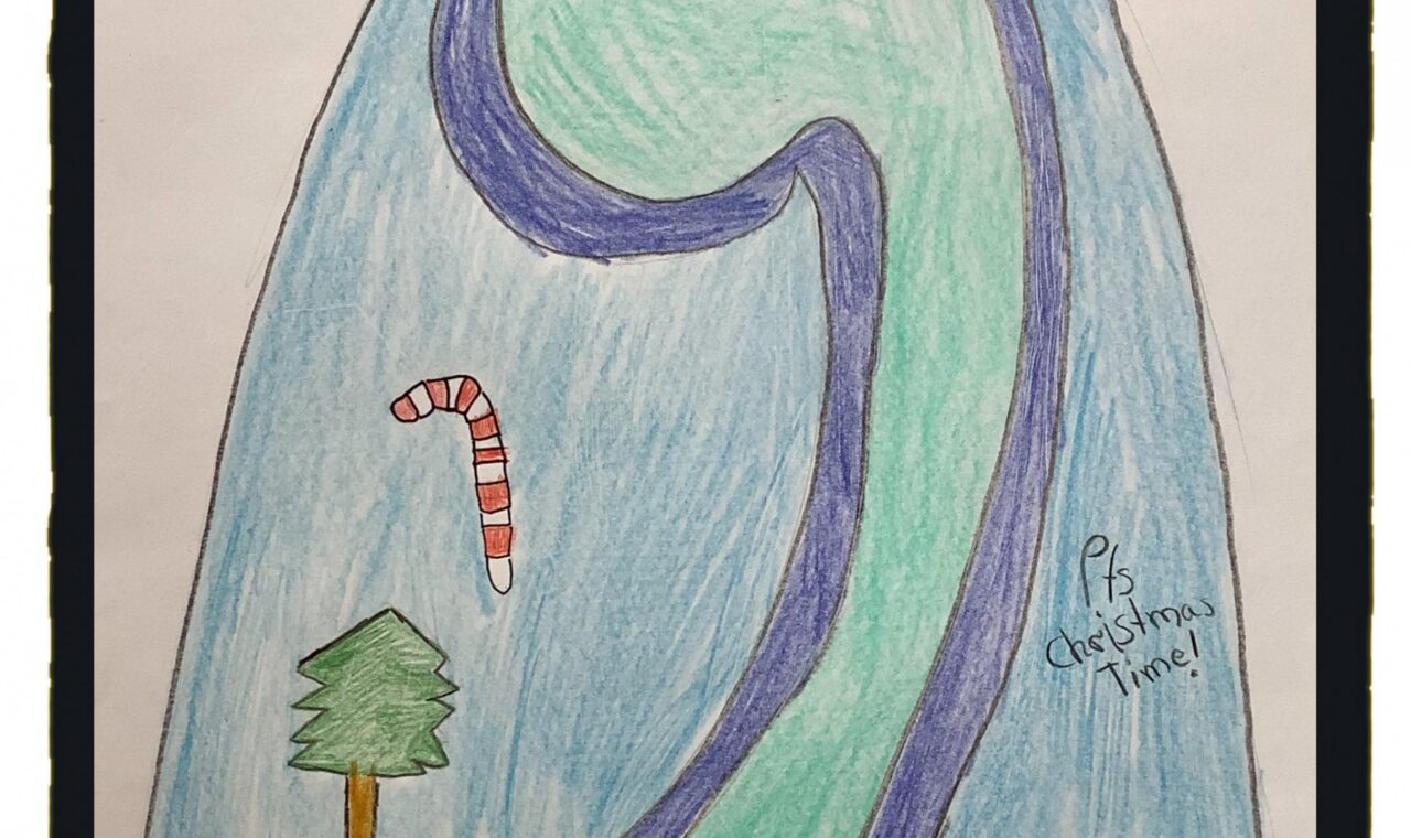 Buntes Bild der Zahl neun mit weihnachtlichen Motiven.