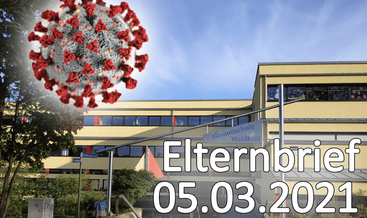 Elternbrief mit Datum und Coronavirus-Symbol vor der Schule.