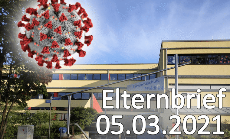 Elternbrief mit Datum und Coronavirus-Symbol vor der Schule.