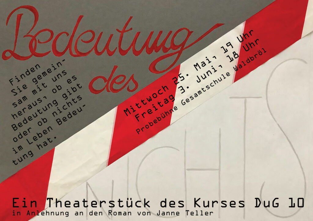 Plakat für ein Theaterstück mit Titel und Terminen.