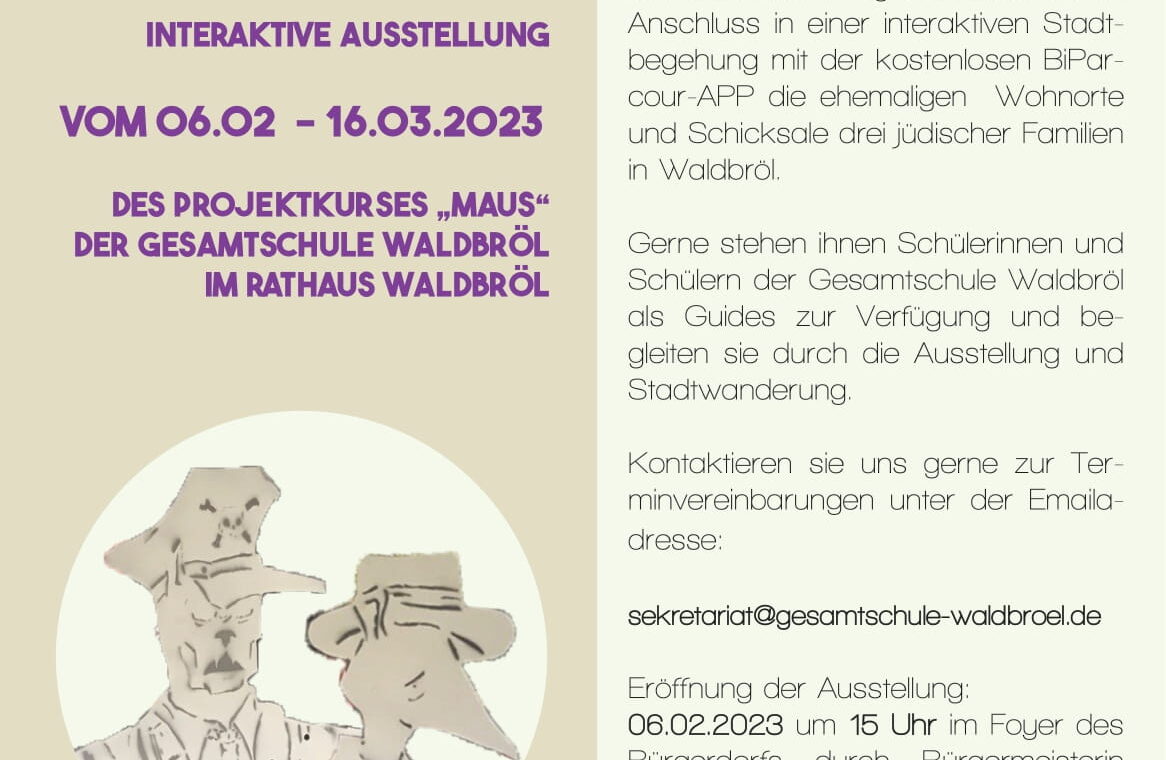 Ausstellungsplakat über Antisemitismus in Waldbröl. Daten und Informationen zur Veranstaltung.