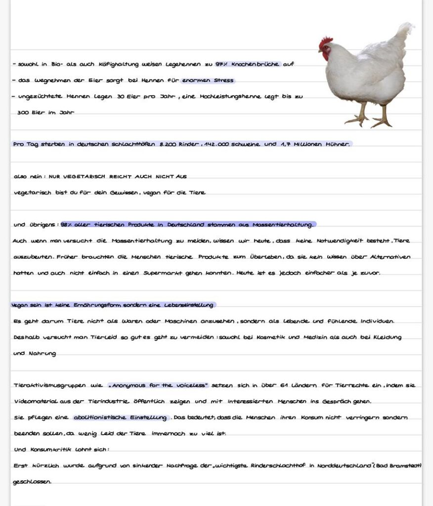 Hühnerbild rechts neben einem Text über Hühnerhaltung.