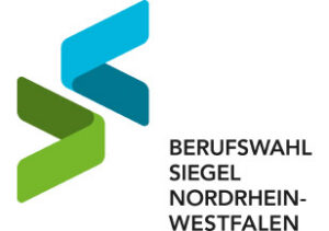 Logo des Berufswahlsiegels Nordrhein-Westfalen in Blau und Grün.