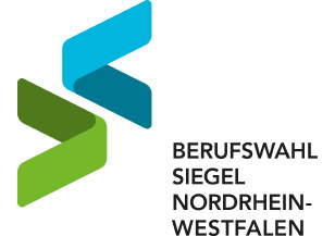 Logo des Berufswahlsiegels Nordrhein-Westfalen in Blau und Grün.