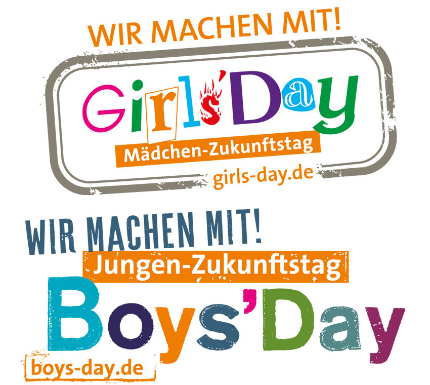 Logo für Girls' Day und Boys' Day mit Webseitenlinks.