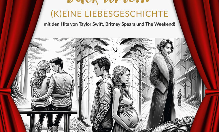 Plakat für eine Theateraufführung mit Text und Bildern von Protagonisten.